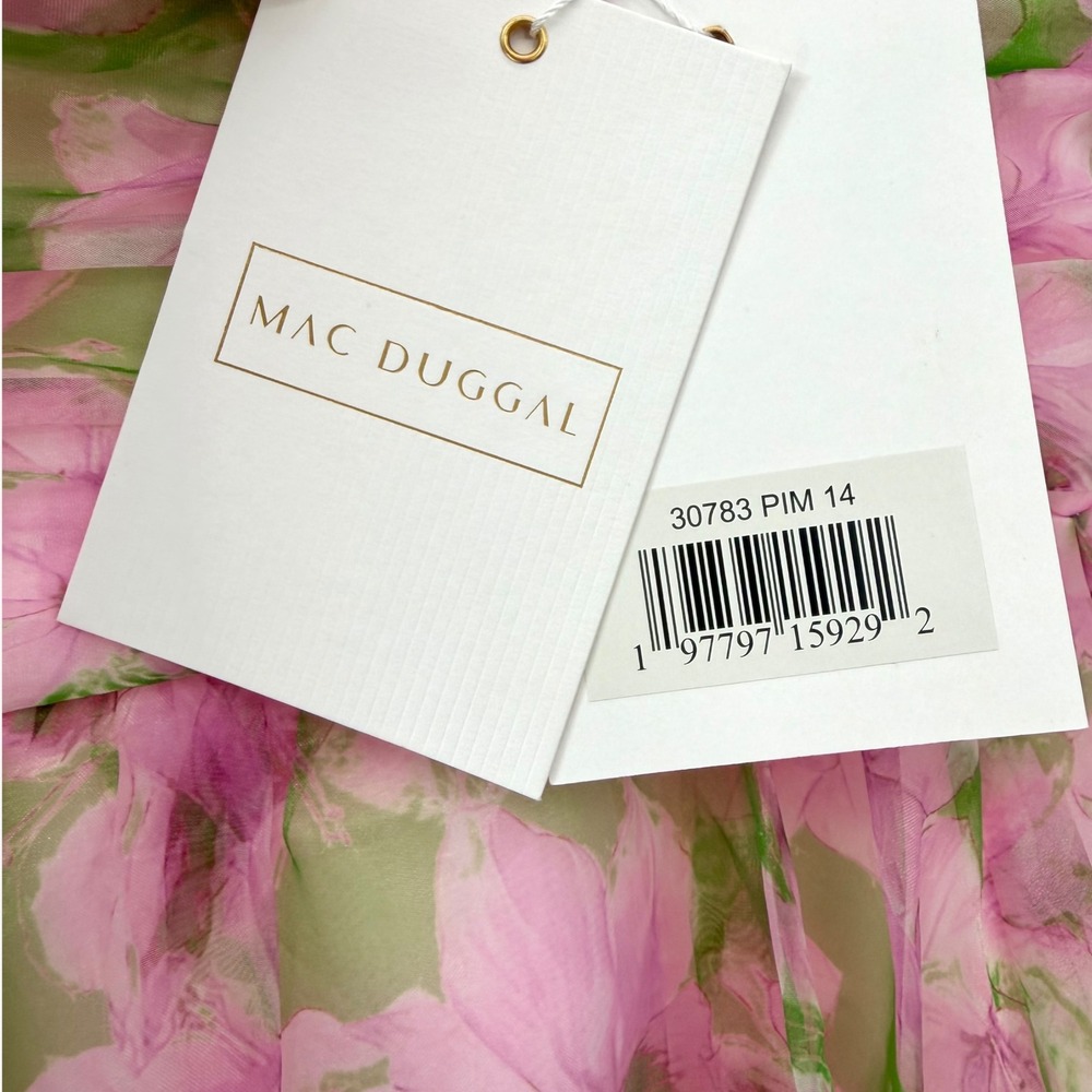 NWT Mac Duggal Pink Floral Strapless Chiffon Gown W/ Ruffle Detail $598 Size 14 - Picture 14 of 16